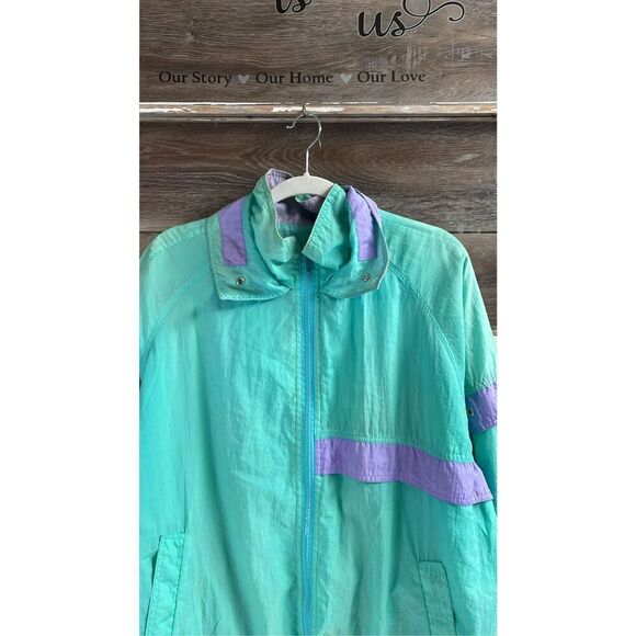 BE IN THE CURRENT SEEN Vintage 1980s Teal Purple Nylon WindBreaker Jacket SZ 22 - Picture 6 of 14